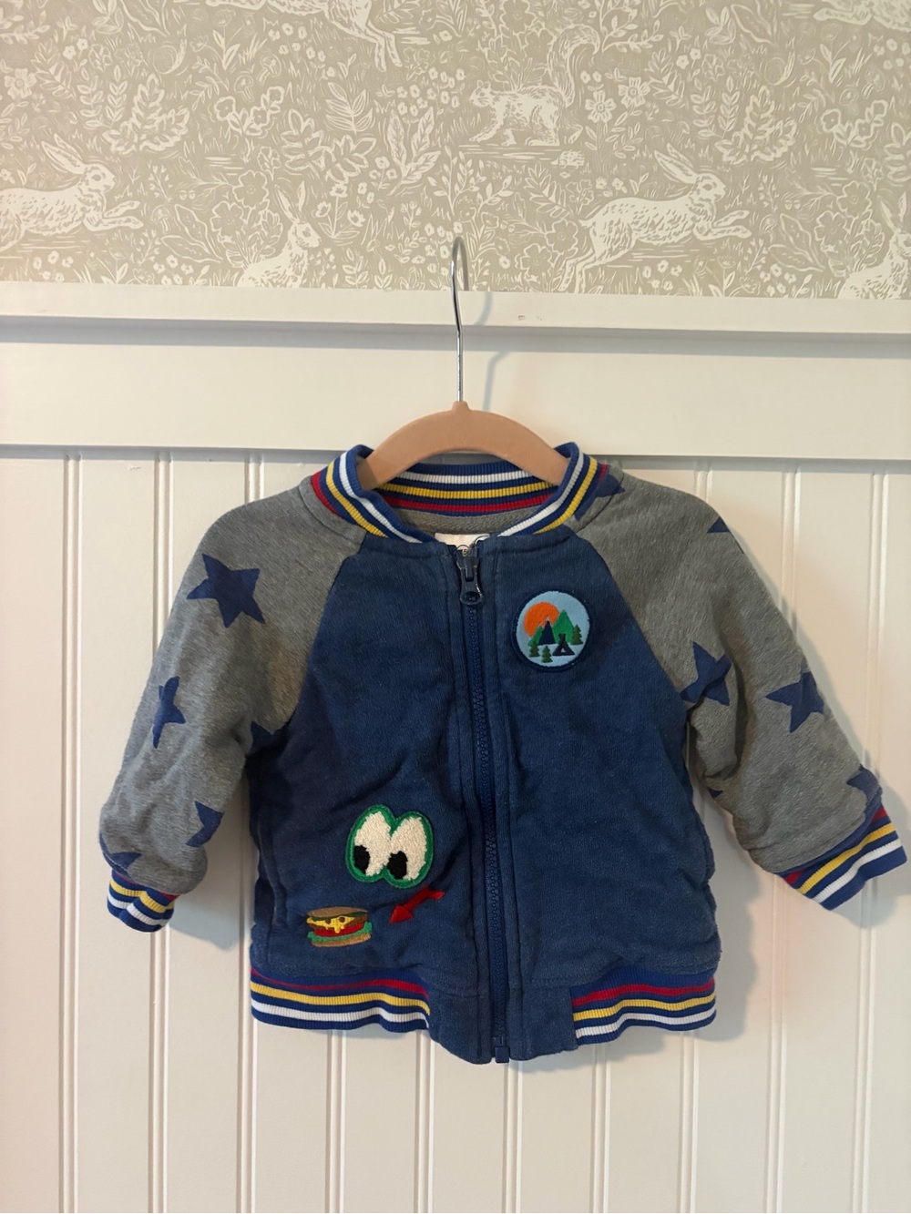 Hanna Andersson Navy and Gray Star Patch Zip Jacket with Colorful Trim